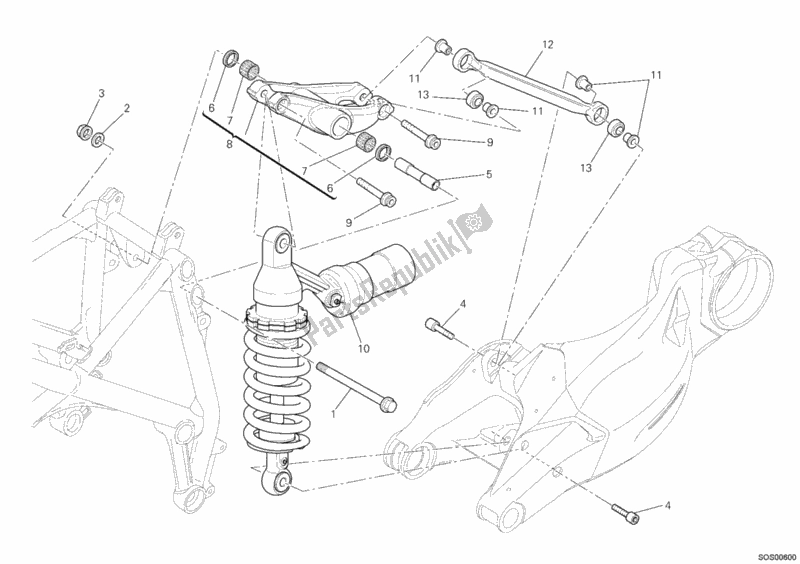 All parts for the Rear Shock Absorber of the Ducati Streetfighter 848 USA 2013